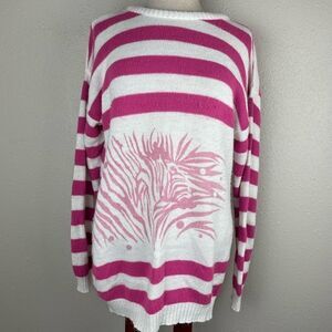 Vintage Garan by Marita Womens Sweater Pink and White Stripe with Zebra Size L